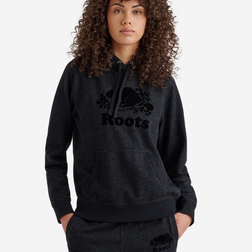 Roots Canada Women Medium Original Kanga Hoodie‎ Charcoal Black Pullover Sweater